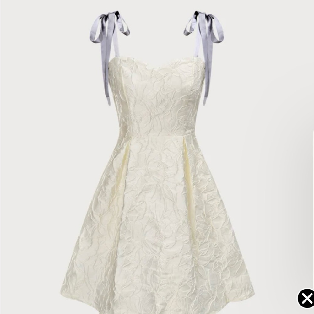 RIHOAS Cream Strapless Dress with Black Ribbon Ties